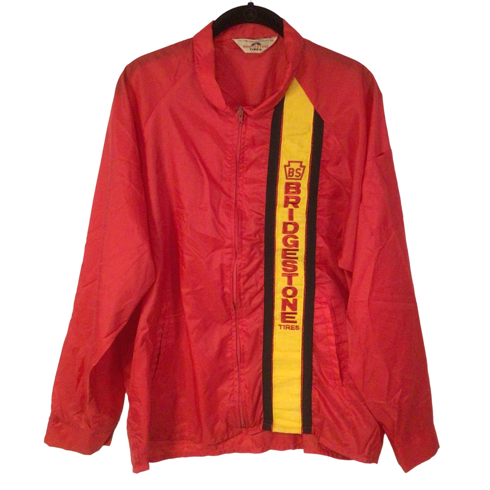 Vintage Bridgestone Tires 1970's Red Yellow Nylon Jacket Men Size Large 907A